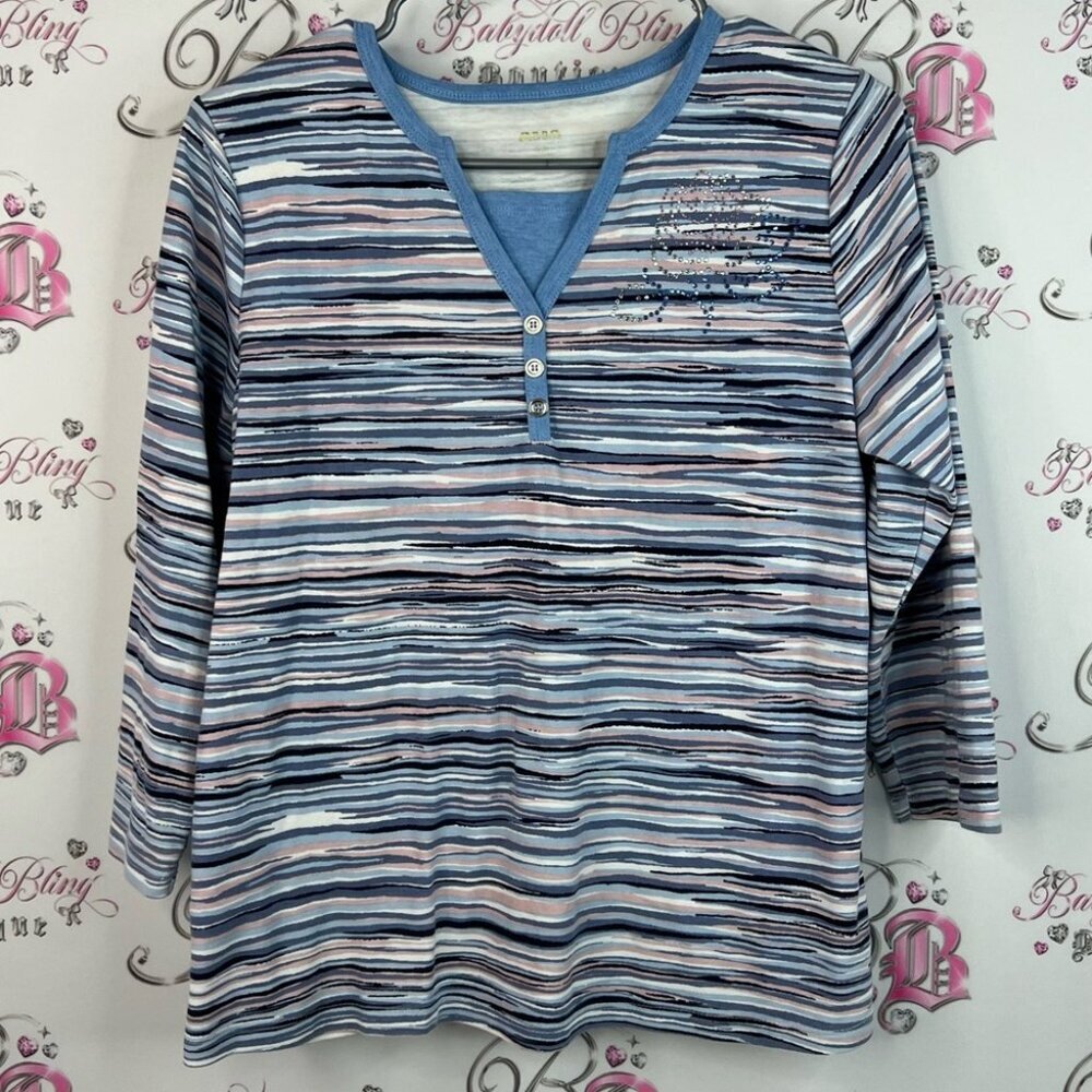 Alia shirt long sleeve rhinestone diamond Multicolor Striped Long Sleeve Tee
